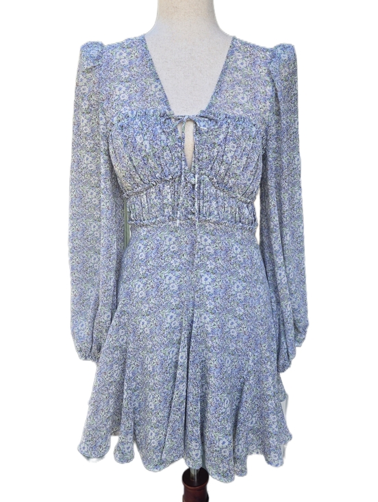 Astr Dresses & Skirts - ASTR the Label Floral Mini Dress Light Blue Long Sleeve Cutout Smocked Back S